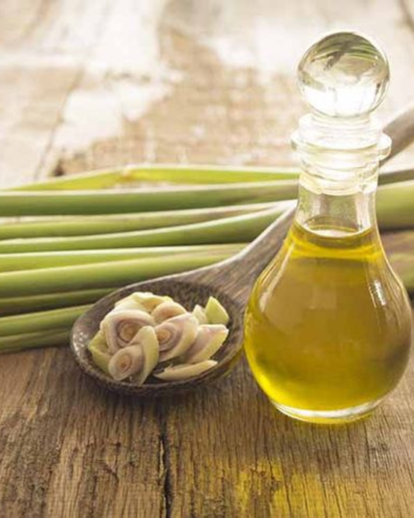 Lemongrass oil in a glass jar